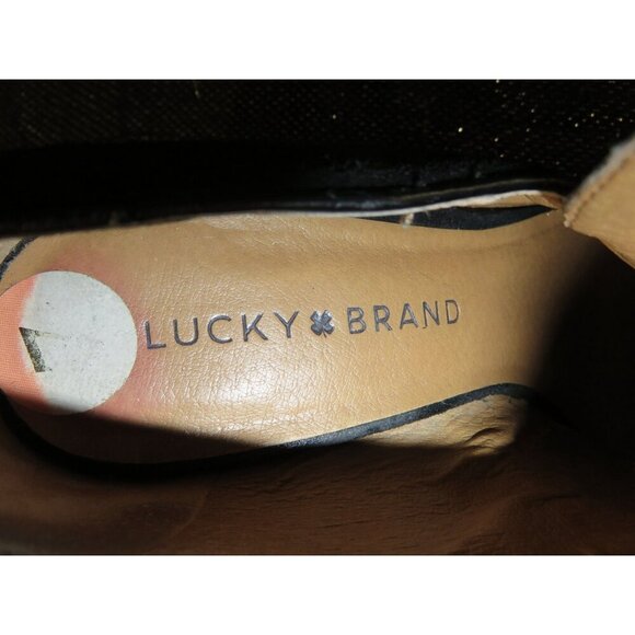 Lucky Brand Wyshing Black Suede Leather Chunky Heeled Boots Booties size 7 - Picture 2 of 11